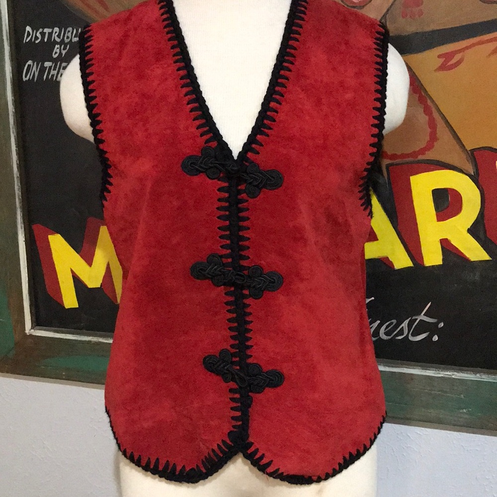 Vintage 80s Erez Levy Red Suede Leather Vest